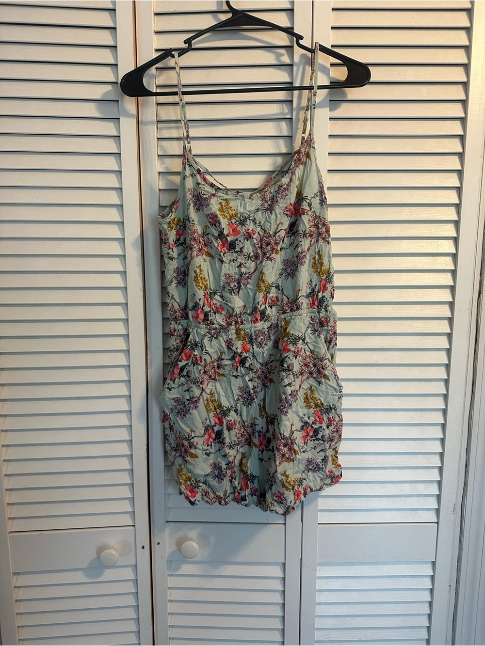 Rainbow Floral Mint Green Romper with Pink and Yellow Accents